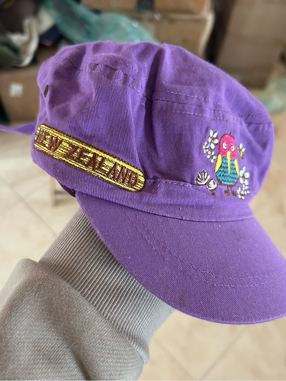 Purple Embroidered Bird Cap with 'New Zealand' Patch #96